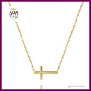 14K Gold Cross Necklace Horizontal Design Minimalist Chic Pendant Chain